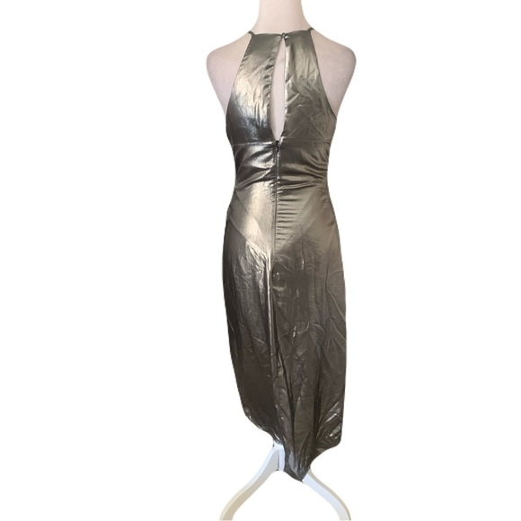 NWT Privacy Please Women’s Small Silver Tie-Front Halter Midi Dress Cocktail - Picture 6 of 11